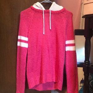 Pink and White Sweater with Hood